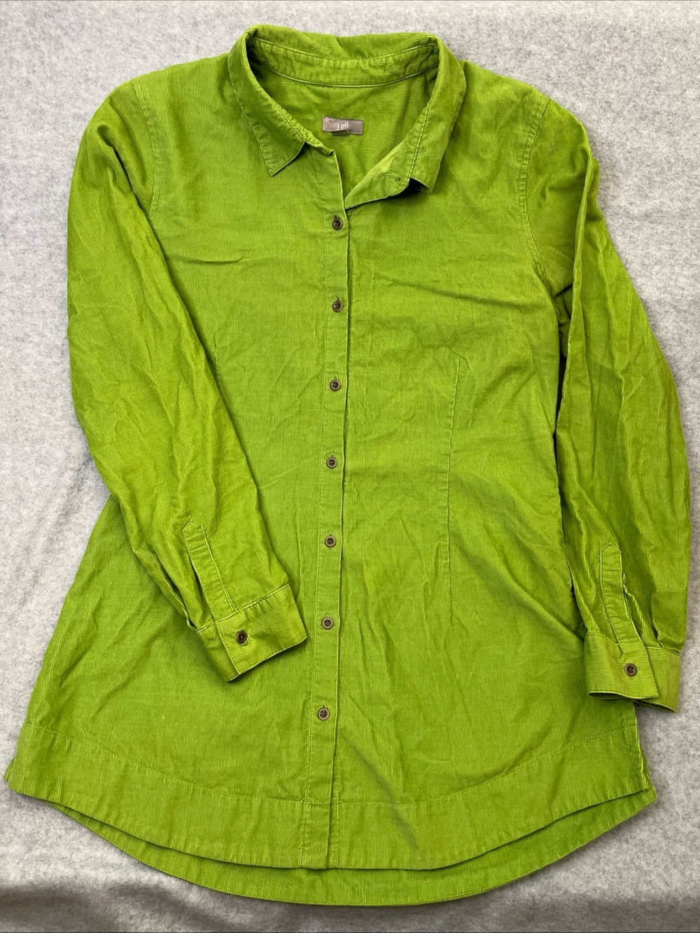 J Jill Green Button Up Corduroy Tunic Shirt Small Soft Career Preppy 100% Cotton